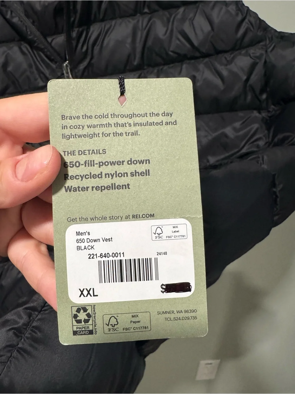 REI Co-Op 650 Down Vest - Men's Black XXL